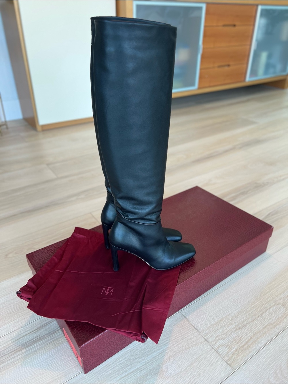 Tamara Mellon Legacy Knee 75 Black Leather Women’s Boot